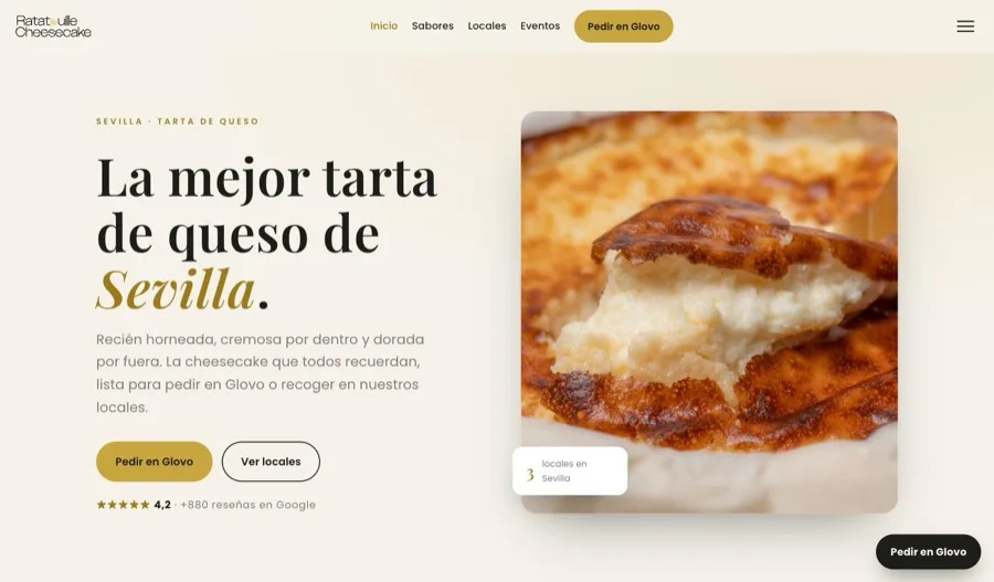 Web de Ratatouille Cheesecake diseñada por By Influence